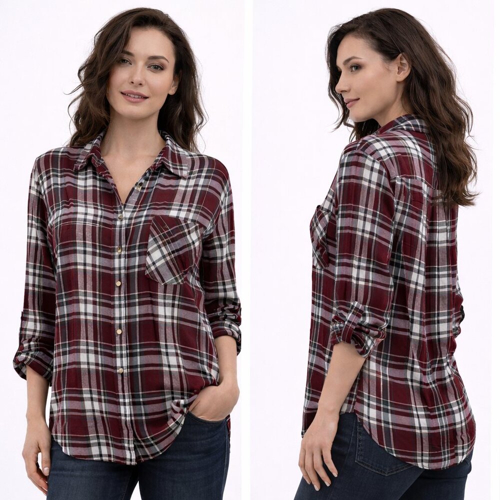 🍷 Burgundy Plaid Button-Down Shirt 🍷